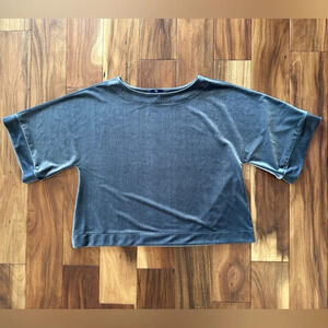 Gap Silver Grey Short Sleeved Velour Cropped Oversized Shirt size Small